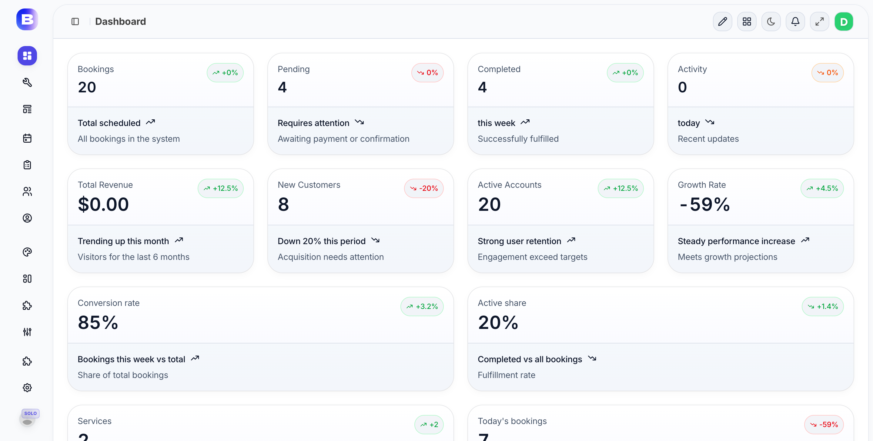 A professional dashboard view showing real-time availability and appointment management.